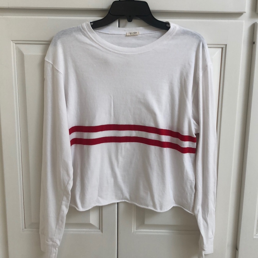 White/red stripe long sleeve t-shirt